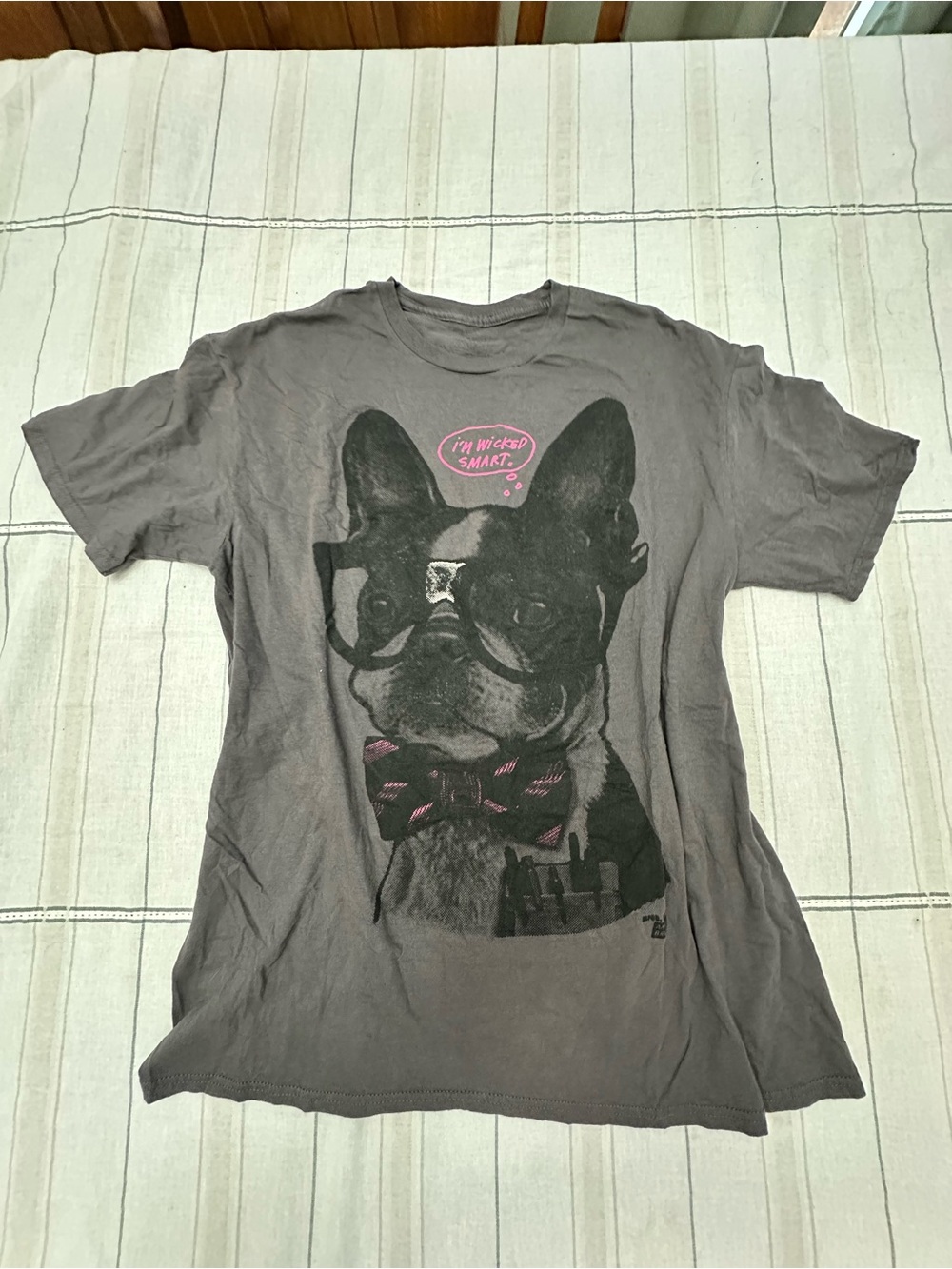 Women's Gray Dog Graphic Tee with Pink Accents